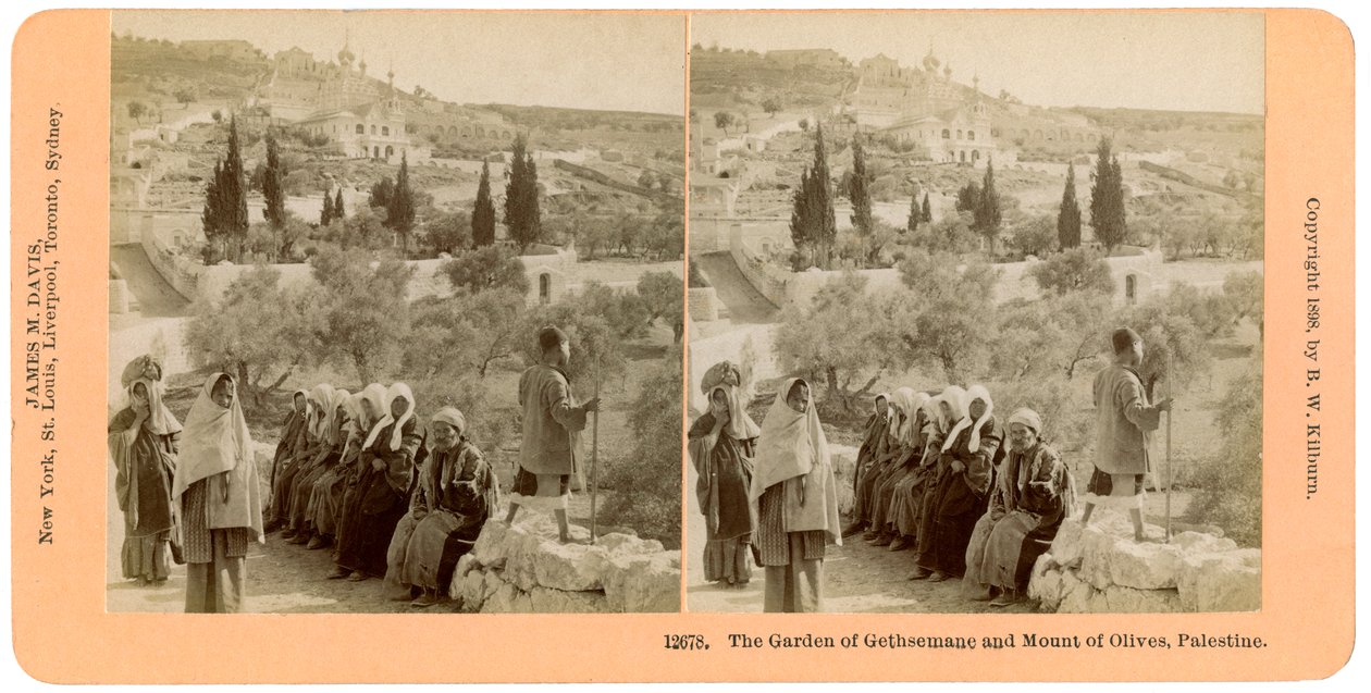 De tuin van Gethsemane en de Olijfberg, Palestina, 1898 door B. W. Kilburn