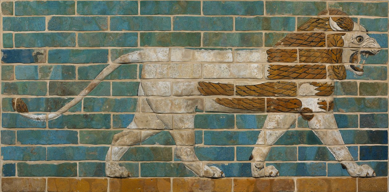 Leeuwenreliëf van de Processieweg in Babylon, ca. 605-562 v.Chr. door Babylonian