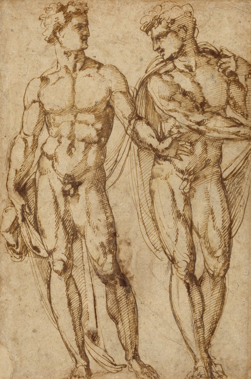 Studie van twee mannen (recto); Studie van het hoofd van een man met baard (verso) door Baccio Bandinelli