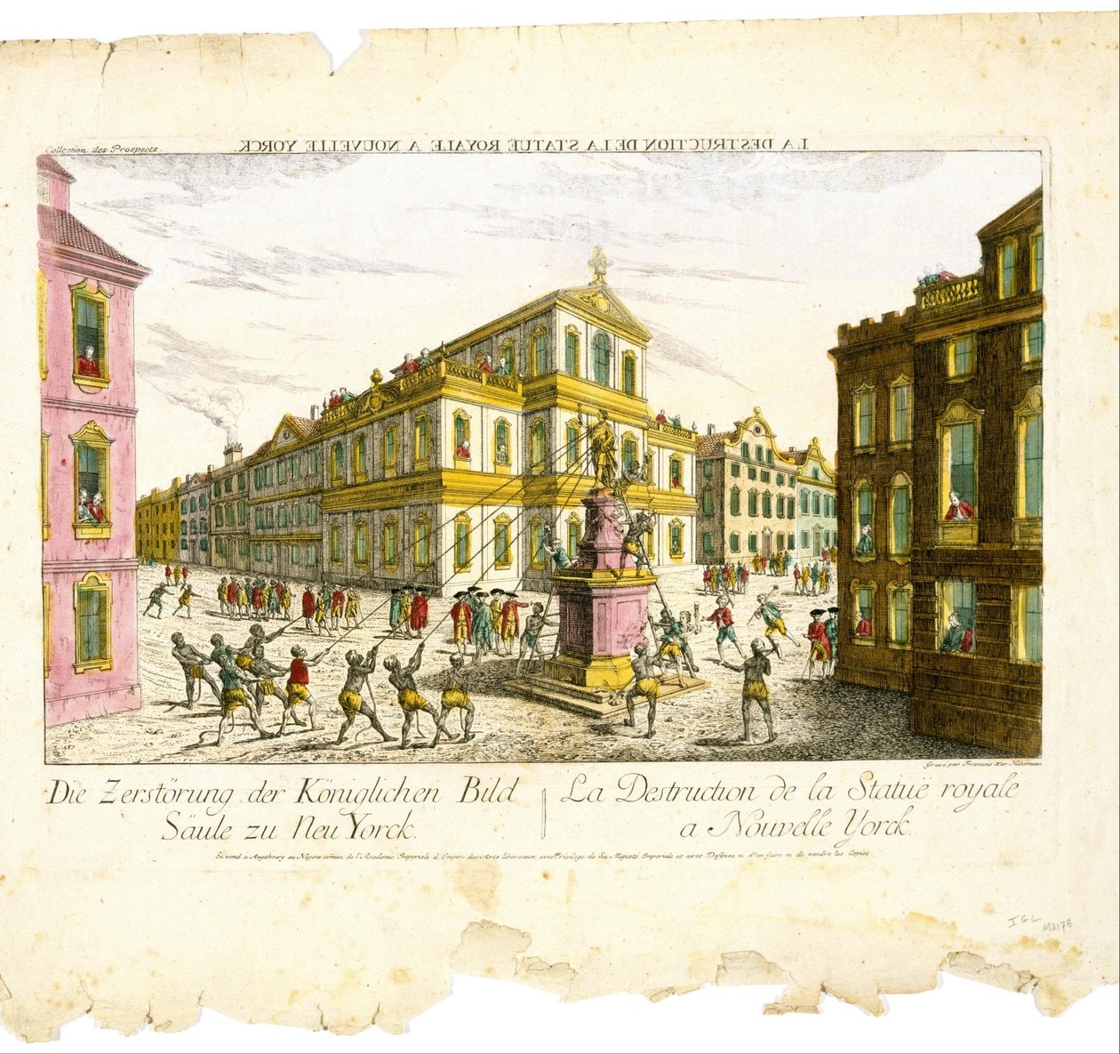 Vernietiging van het Koninklijke Standbeeld in New York door Balthasar Friedrich Leizel