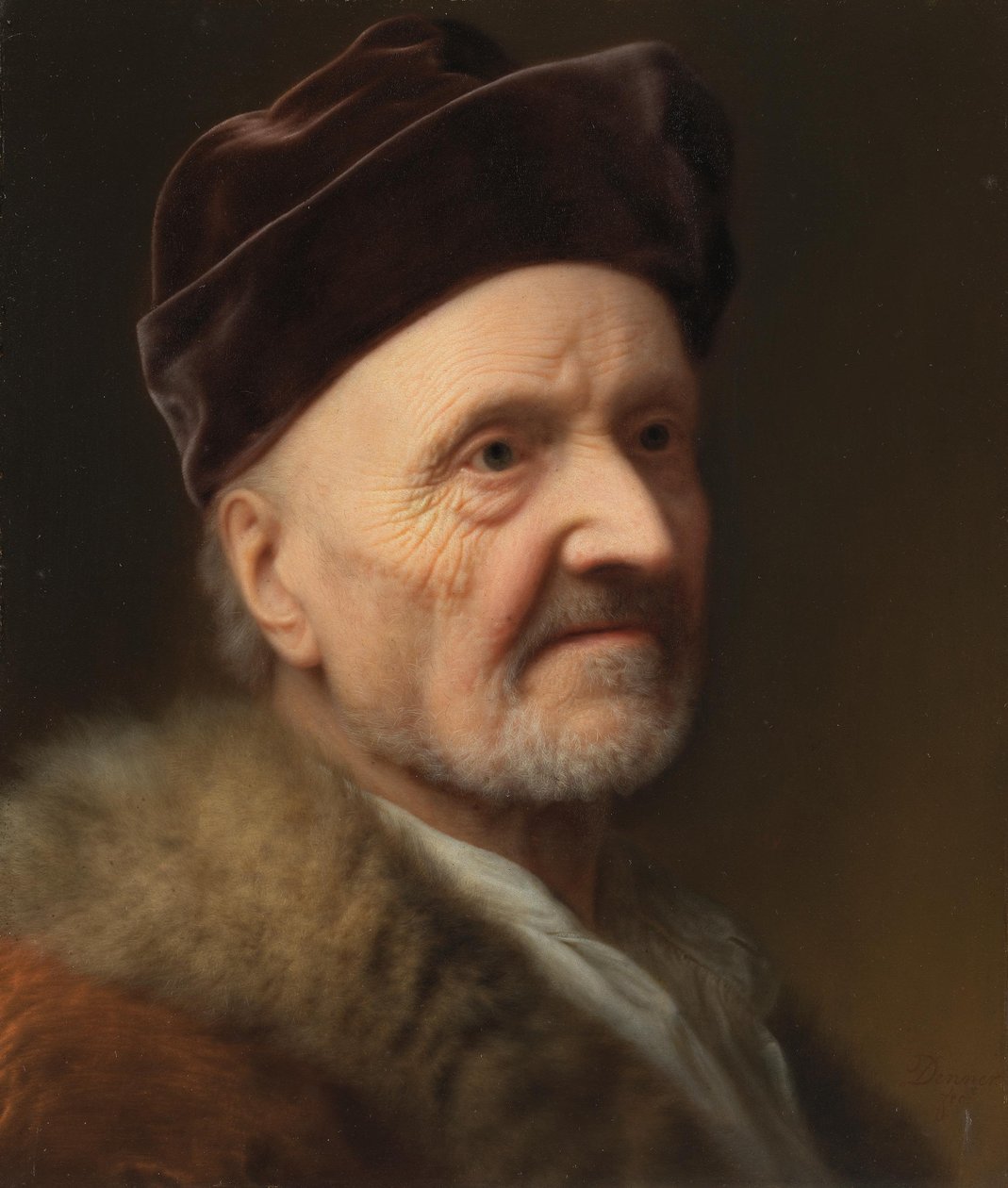 Portret van een oude man in bont door Balthasar Denner