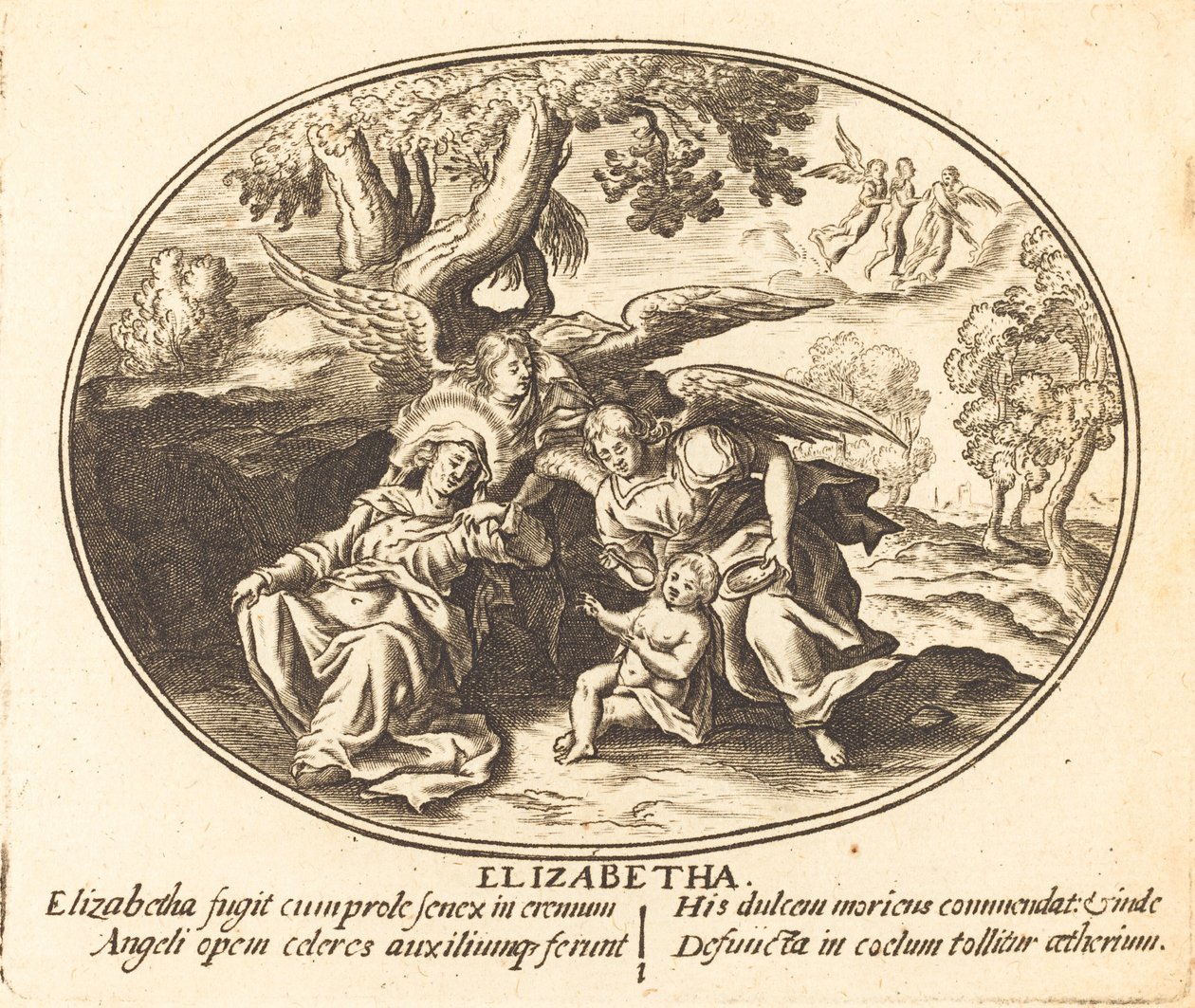 De Vlucht van Sint Elizabeth met de Heilige Johannes de Doper als Kind door Balthasar Moncornet