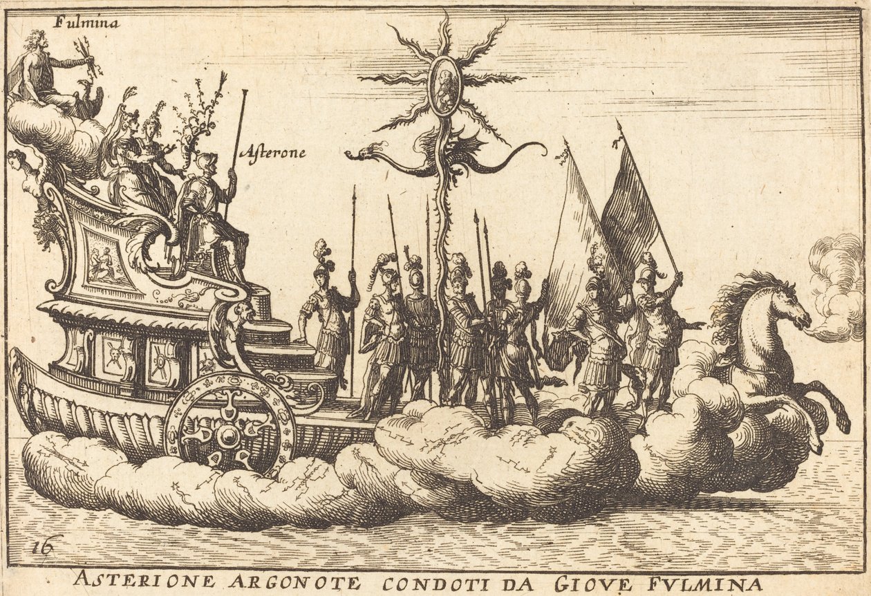 Asterione Argonote geleid door Jupiter Fulmina door Balthasar Moncornet after Remigio Cantagallina