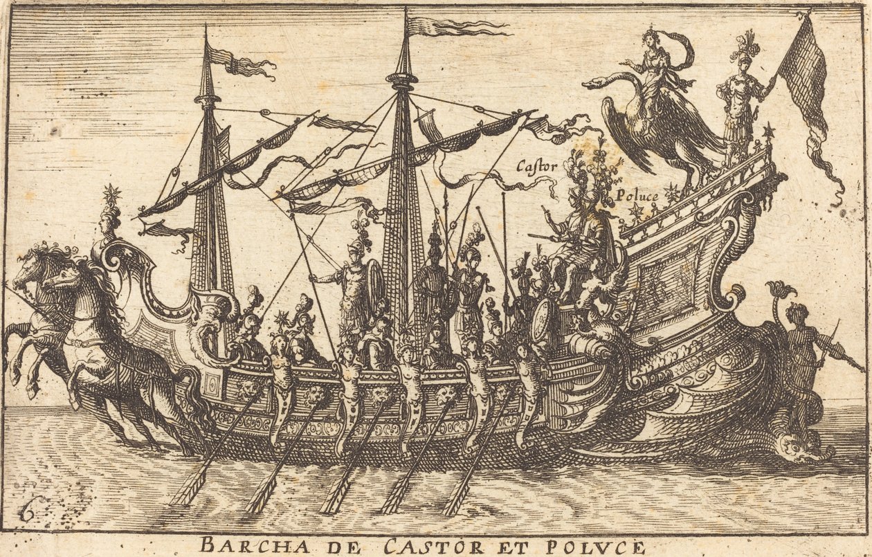 Barcha van Castor en Pollux door Balthasar Moncornet after Remigio Cantagallina