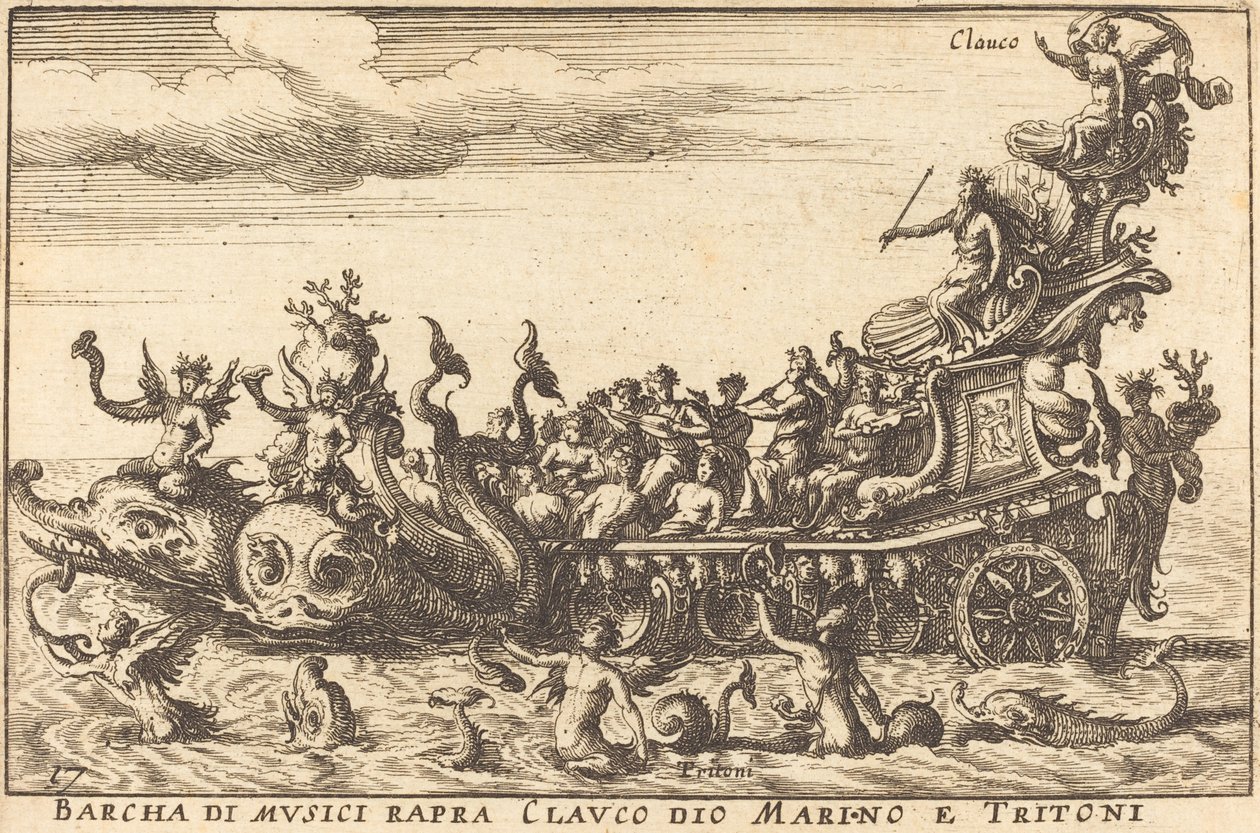 Barcha di musici rapra Clauco dio Marino e Tritoni door Balthasar Moncornet after Remigio Cantagallina