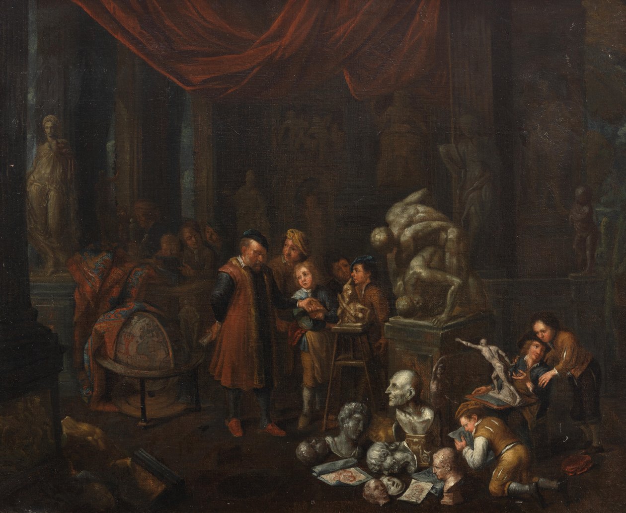 Het atelier van de beeldhouwer door Balthasar van den Bossche
