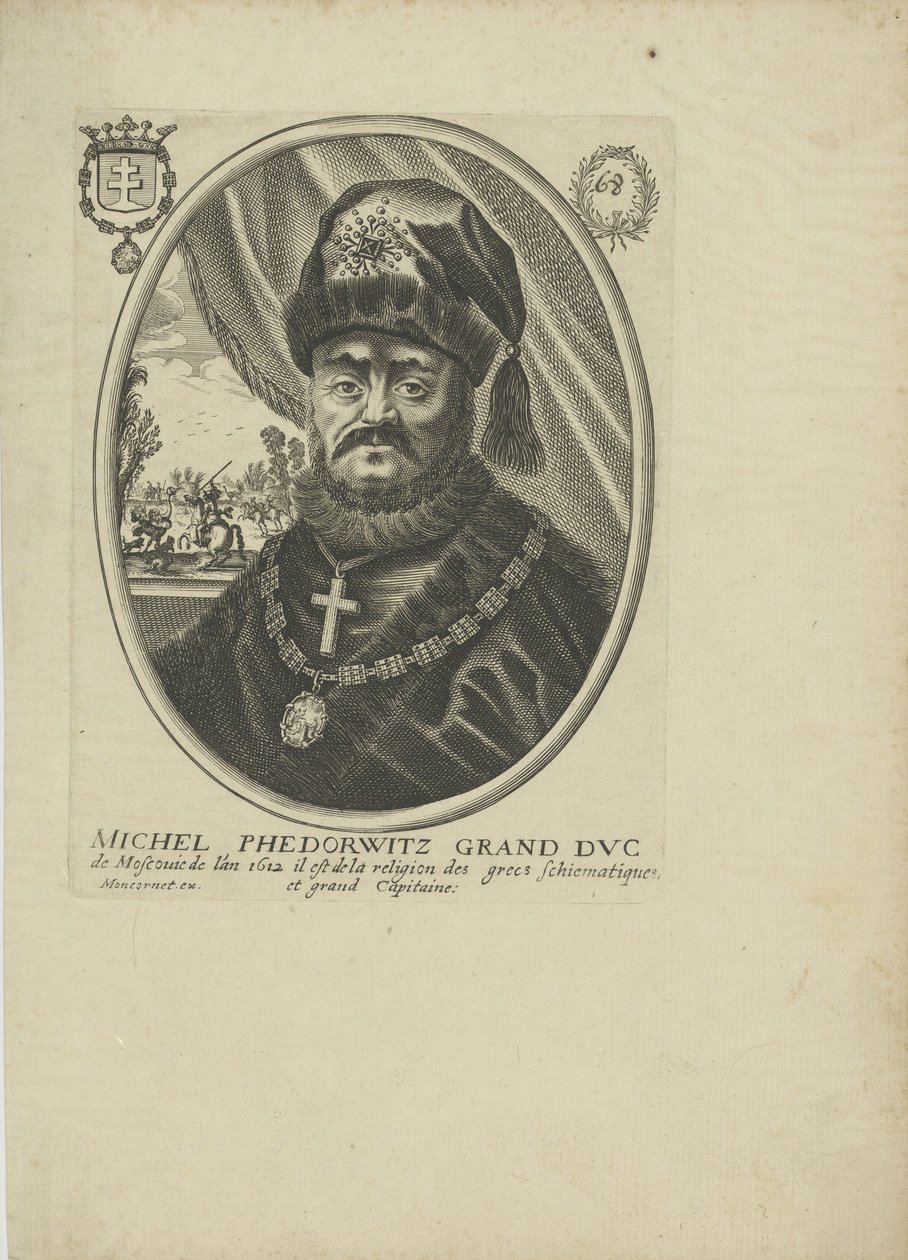 Portret van de tsaar Michail I Fjodorovitsj van Rusland 1596-1645, ca. 1640-1650 door Balthazar Moncornet