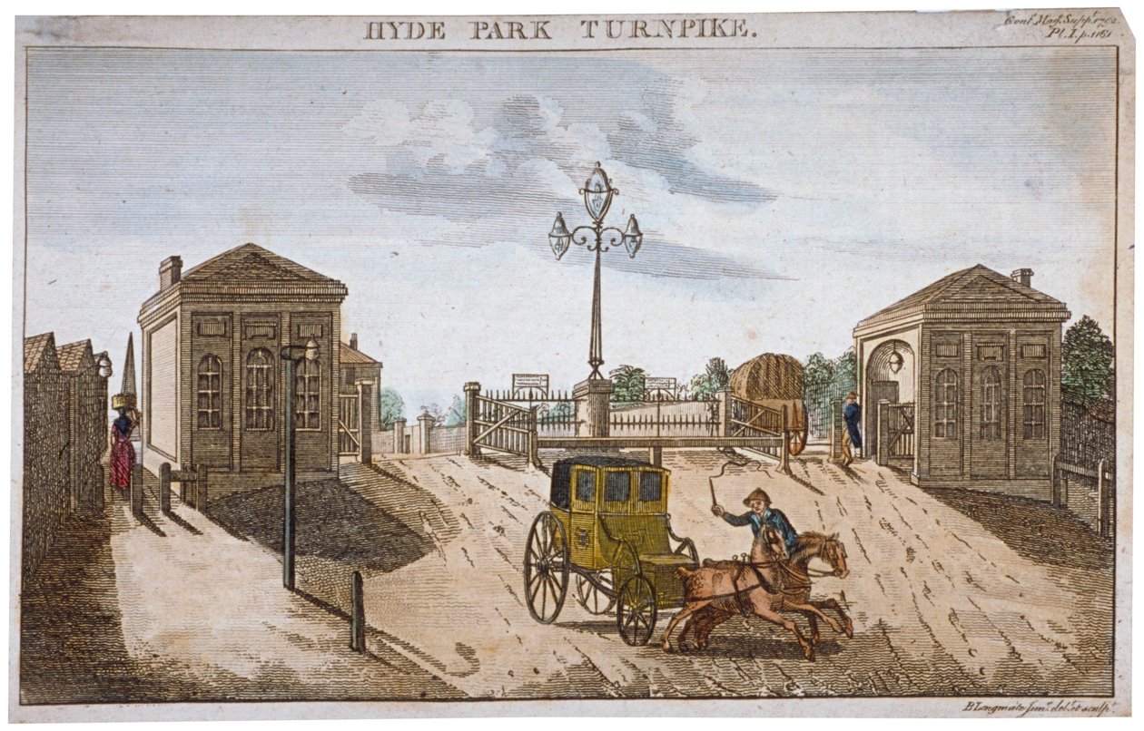 Uitzicht op Hyde Park Corner Turnpike, Westminster, Londen, 1792 door Barak Longmate Jr