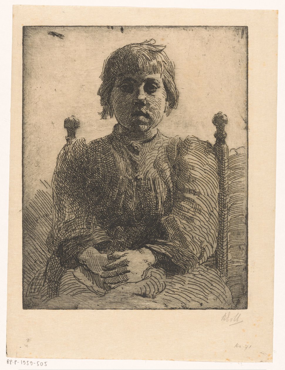 Portret van een onbekend meisje door Barbara Elisabeth van Houten (signed by artist)