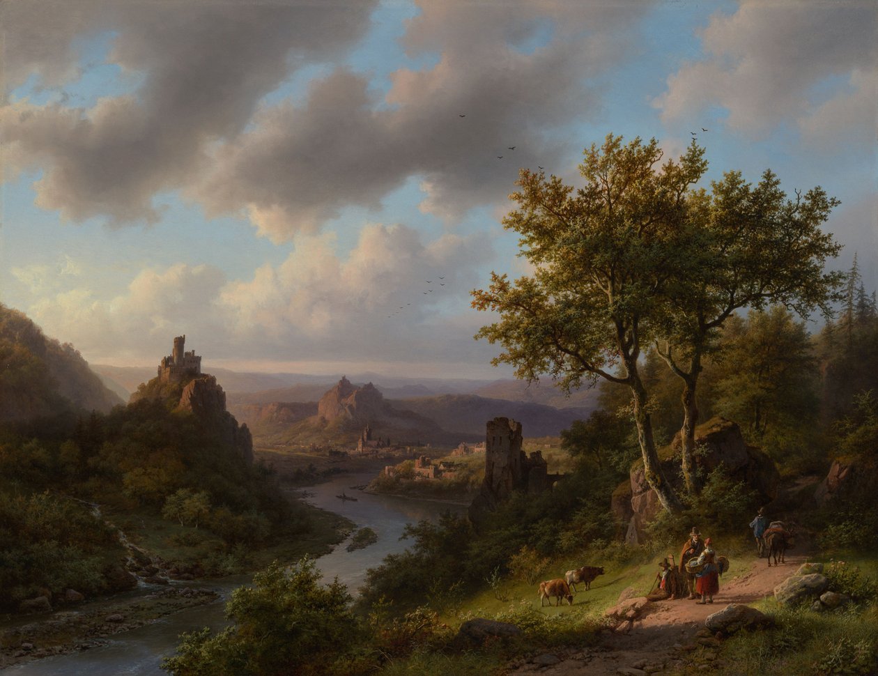 Bergachtig rivierlandschap door Barend Cornelis Koekkoek