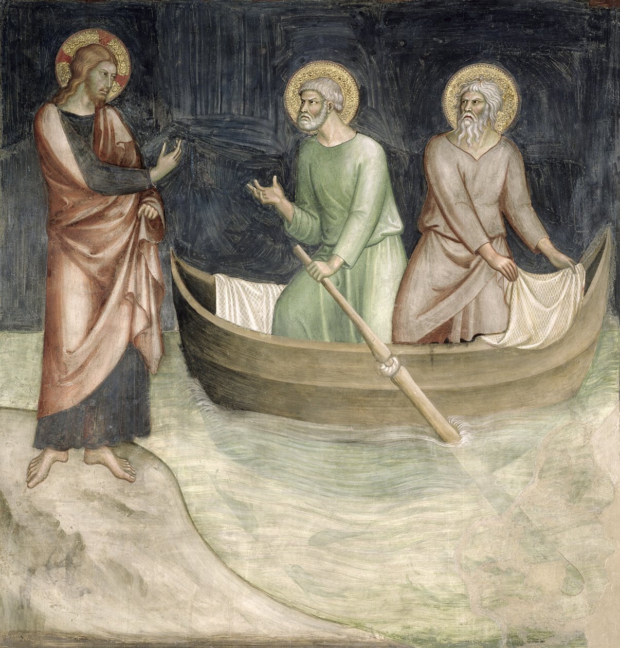 De roeping van St. Peter, uit een serie van scènes uit het Nieuwe Testament door Barna da Siena