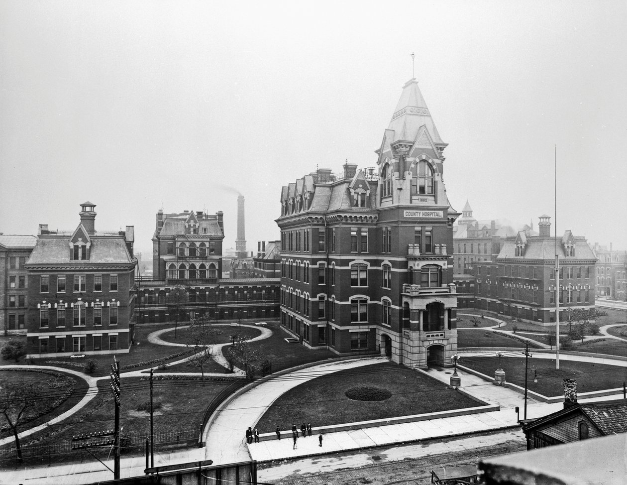 Cook County Hospital, ca.1900, Chicago, Illinois, VS, ca.1900 (zwart-wit foto) door Barnes and Crosby