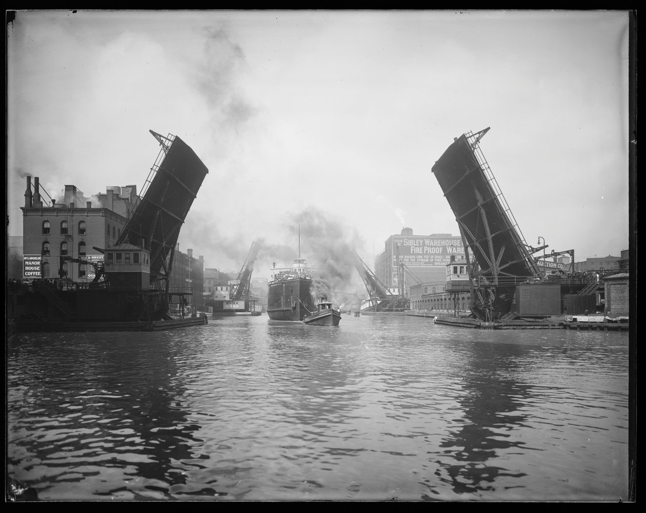 Passagiersschip Pere Marquette in sleep op de Chicago River, Chicago, Illinois, VS, c.1905 door Barnes and Crosby