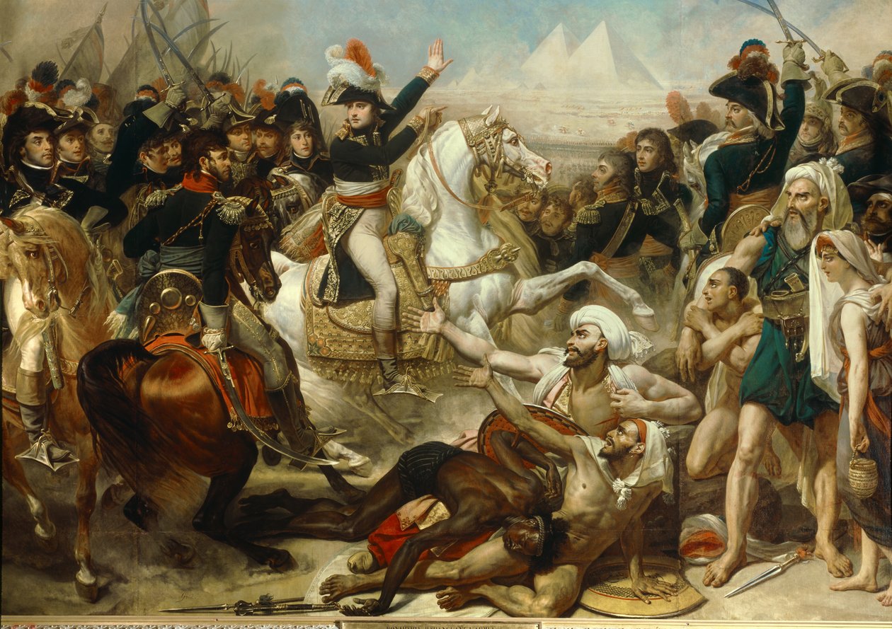Expeditie van Egypte (1798-1801): Napoleon Bonaparte spreekt het leger toe voor de Slag bij de Piramides door Baron Antoine Jean Gros