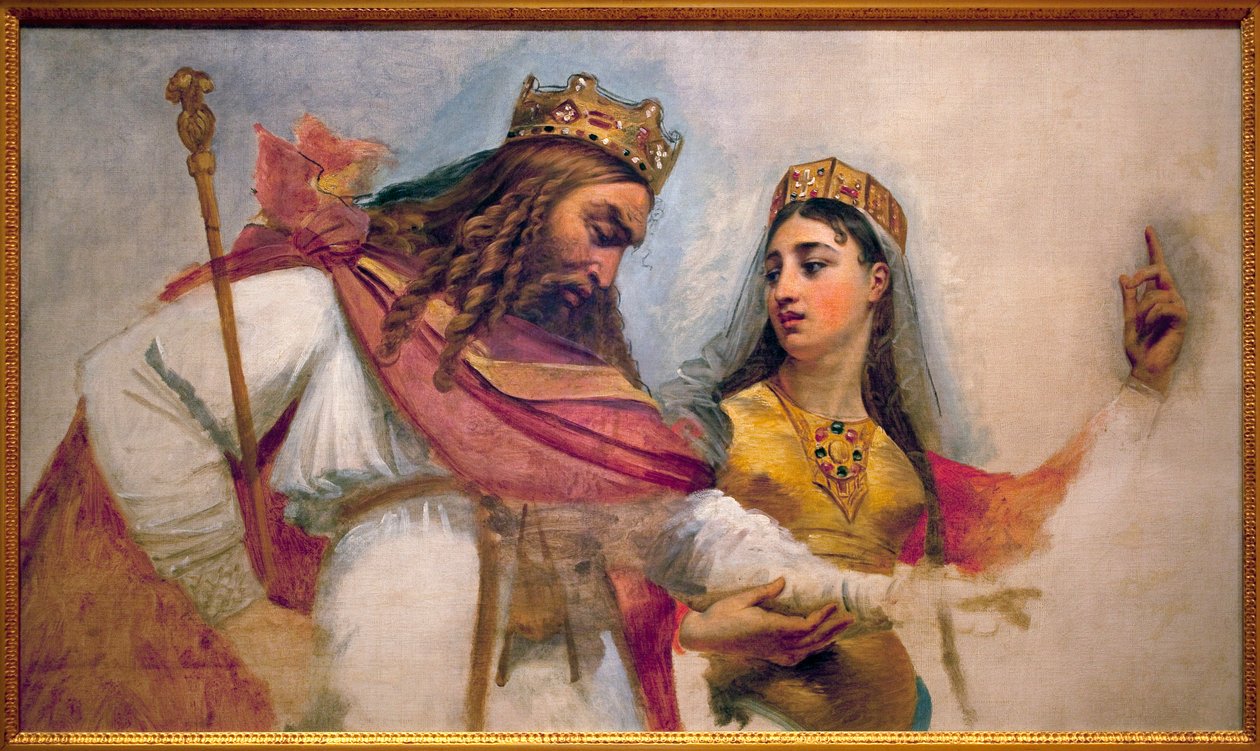 Clovis en Clothilde; Clovis I, koning van de Franken (466-511) en zijn vrouw Clothilde (St. Clothilde) (475-545), die hem bekeerde tot het katholieke geloof door Baron Antoine Jean Gros