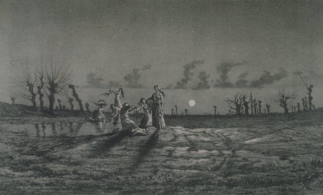 De Lavandieres of de Nachtwasseressen, illustratie voor Legendes Rustiques door George Sand (1804-76) 1858 door Maurice Sand