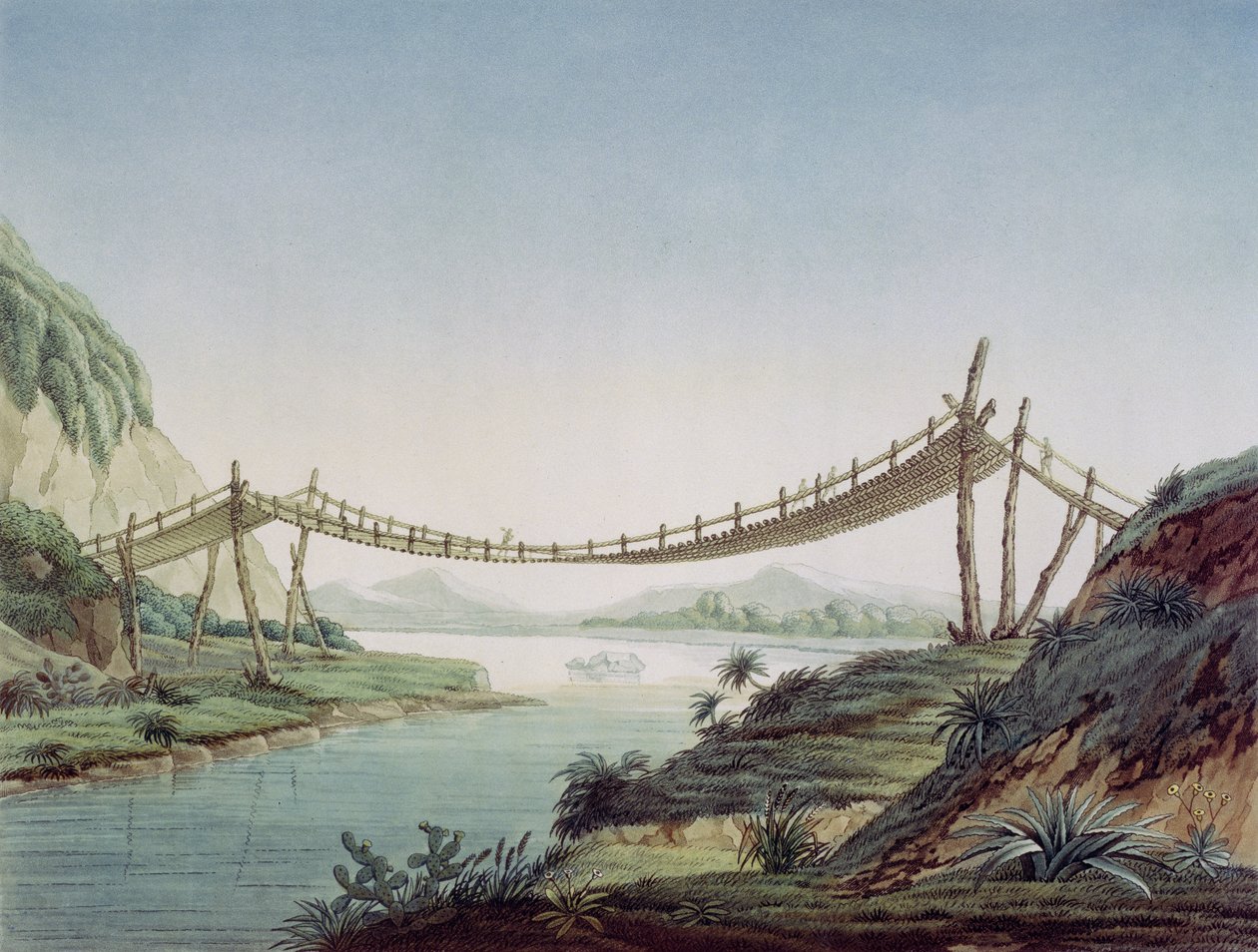 Touwbrug bij Penipe, over de Chambo-rivier, Mexico, 1810 door Baron Friedrich Alexander von Humboldt