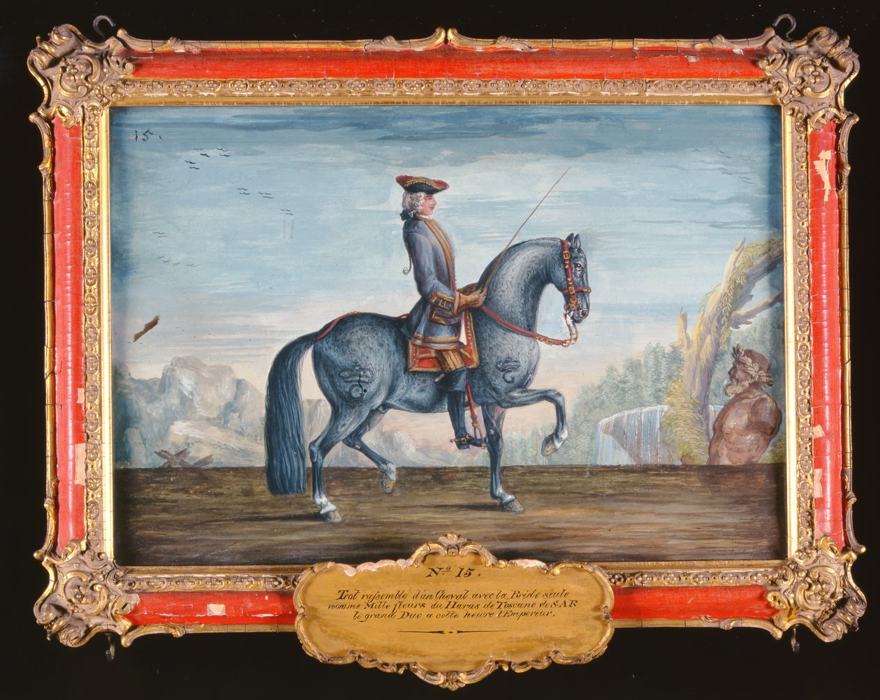 Nr. 15 Mille Fleurs, een paard van de Spaanse Rijschool, dat een draf uitvoert door Baron Reis Eisenberg