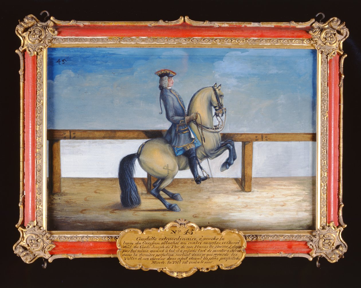 Nr. 45 Een paard van de Spaanse Rijschool dat een dressuurbeweging genaamd de Courbette uitvoert door Baron Reis Eisenberg
