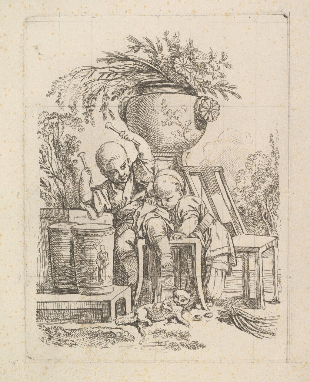 Twee kinderen, een speelt de trommel door Baron de Thiers Louis Antoine Crozat
