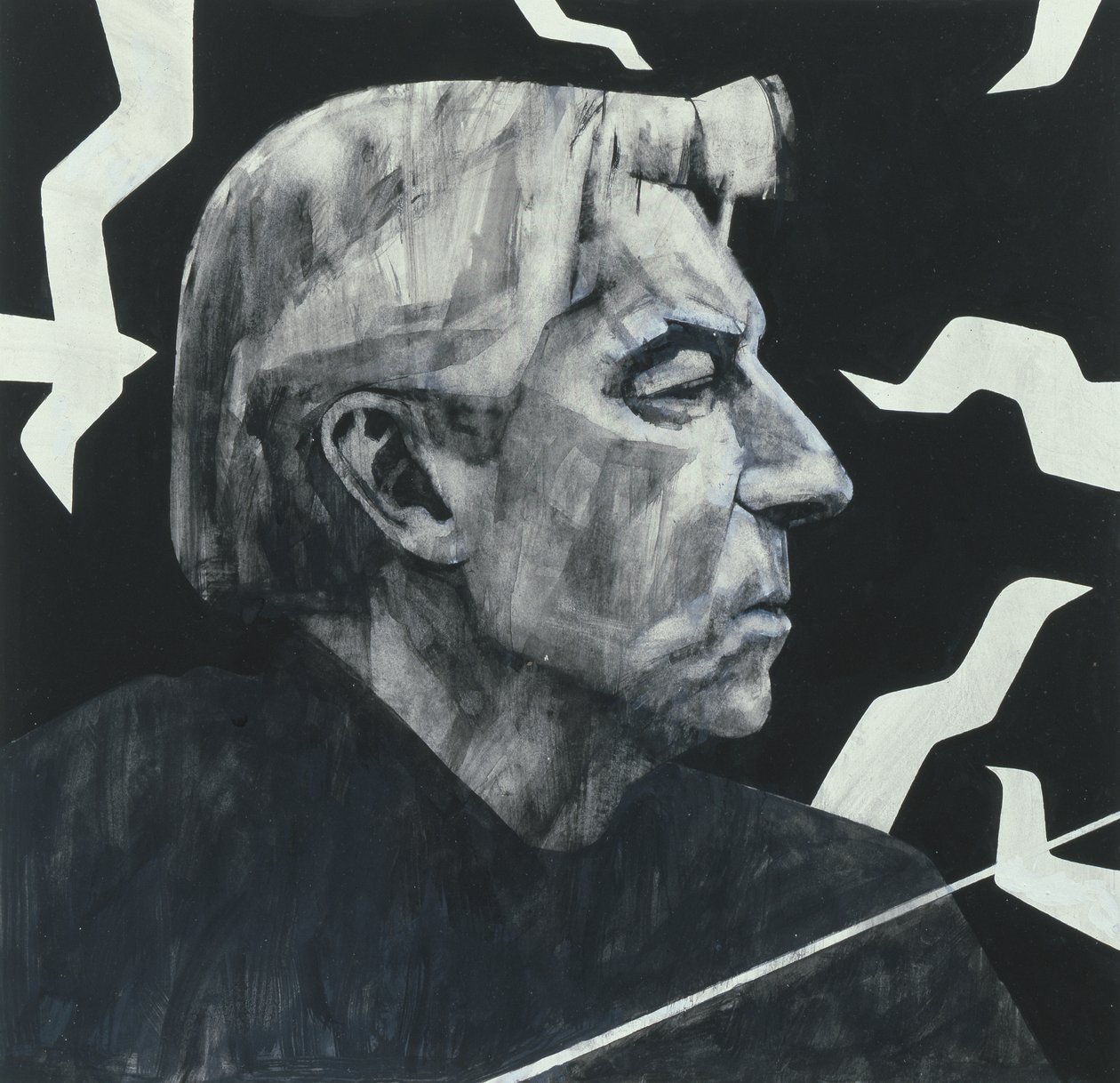 Portret van Herbert von Karajan, illustratie voor The Sunday Times, 1970s door Barry Fantoni