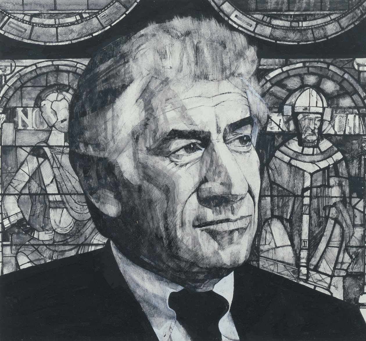 Portret van Leonard Bernstein, illustratie voor The Sunday Times, 1970s door Barry Fantoni