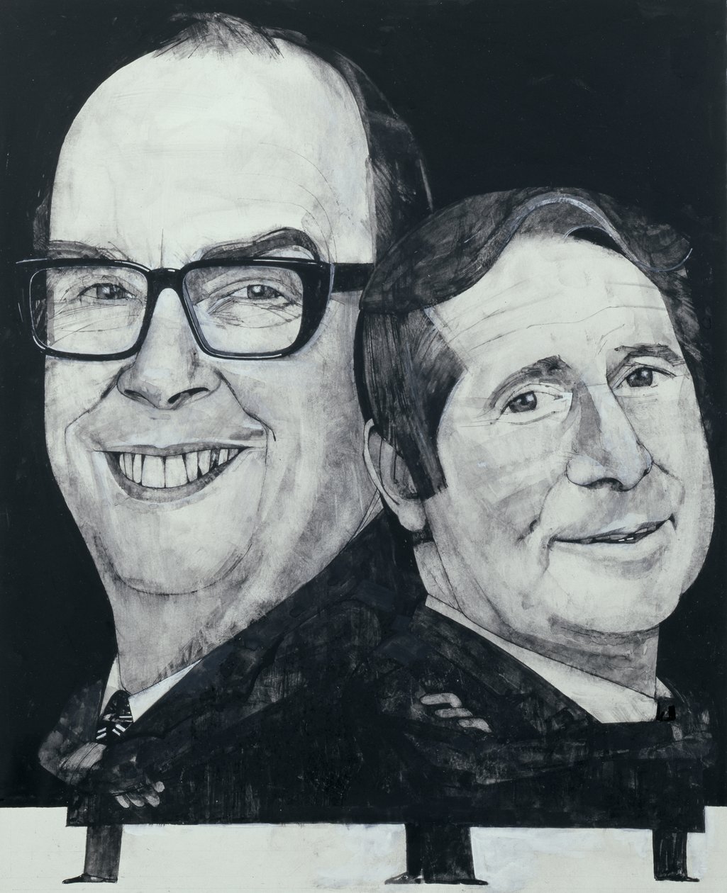 Portret van Morecambe en Wise, illustratie voor The Listener, 1970s door Barry Fantoni