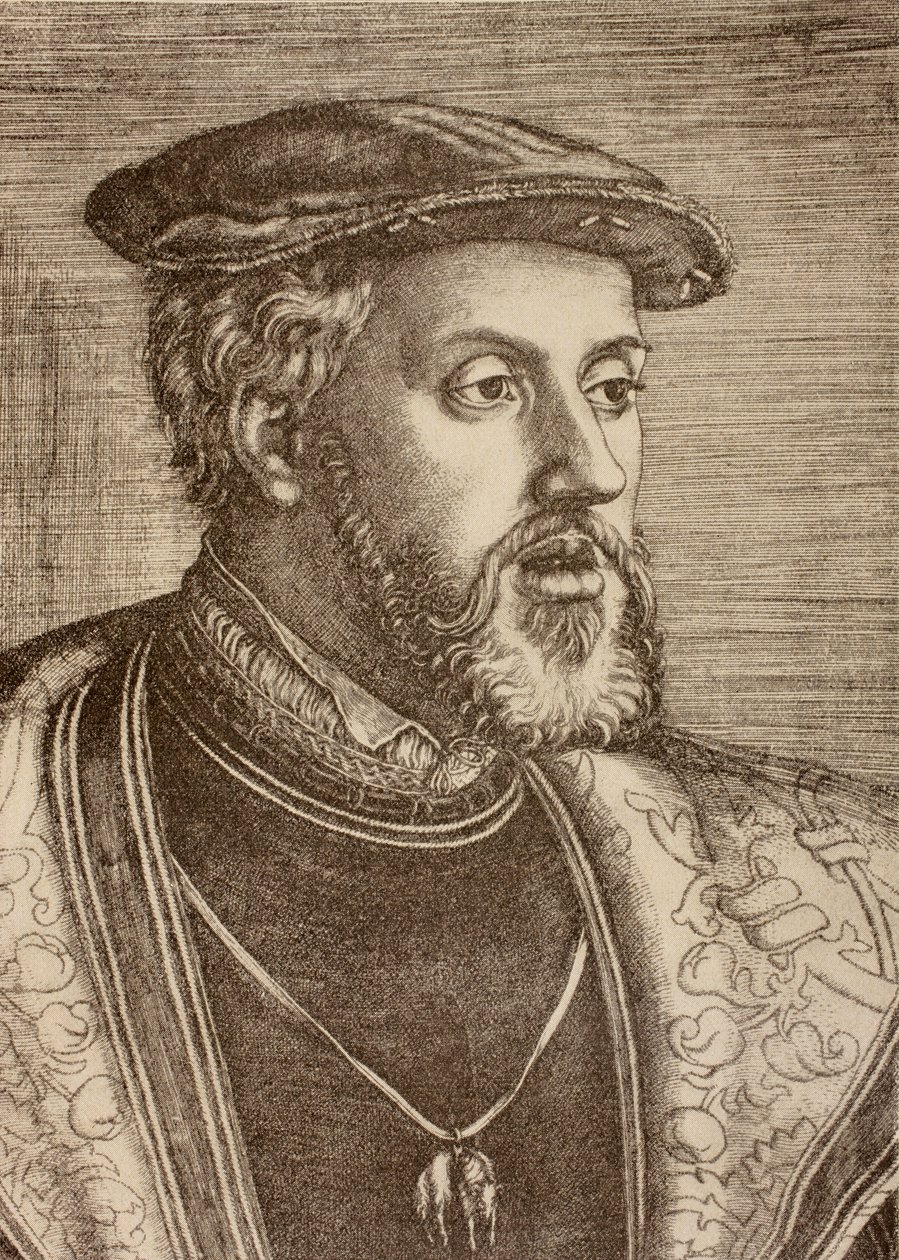 Portret van Karel V, gepubliceerd in 1920 door Barthel (after) Beham