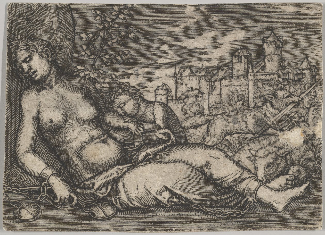 Der Welt Lauf Sleeping Justice kopie, begin 16e eeuw door Barthel Beham