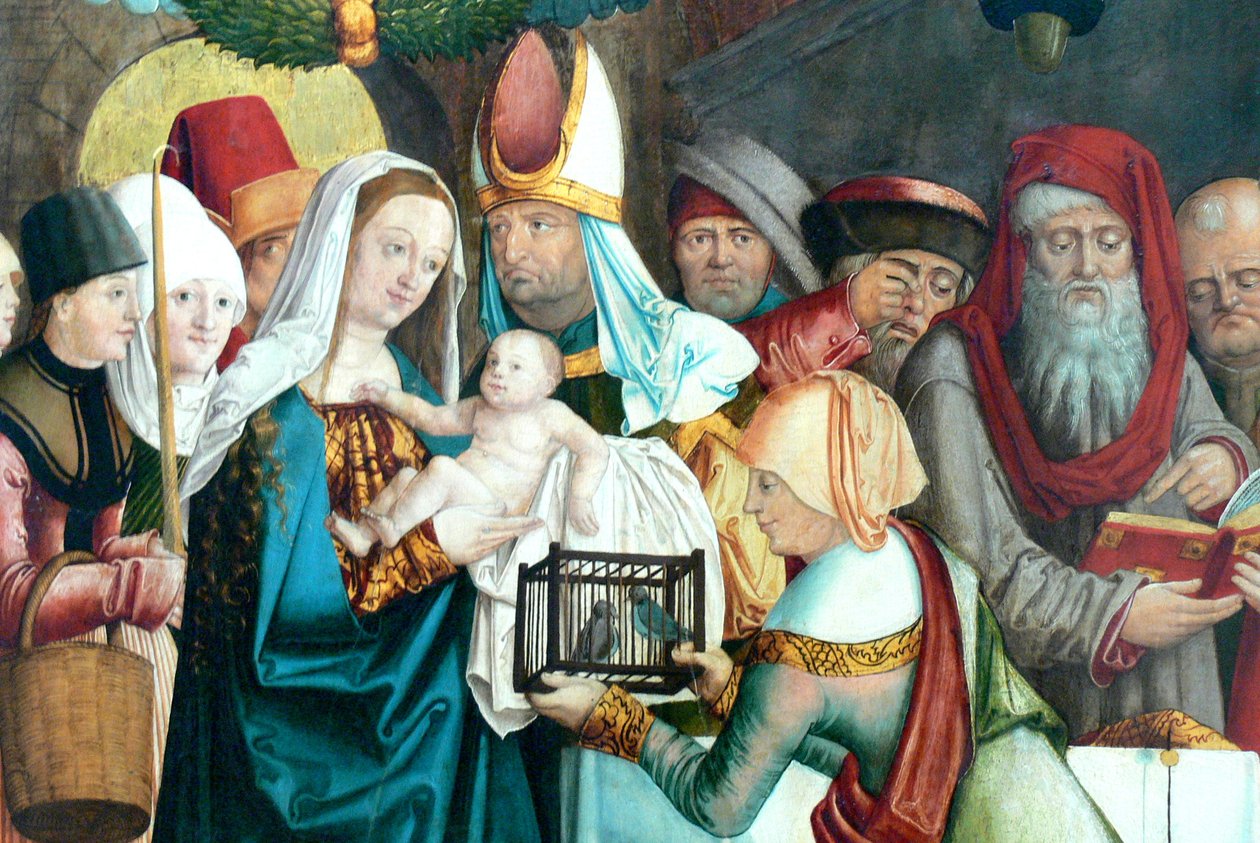 Duits: Vleugel van het voormalige hoofdaltaar van de Frauenkirche met scènes van de Maagd Maria Welser Altaar: Presentatie van de Maagd Maria en Jezus in de Tempel door Barthel Beham