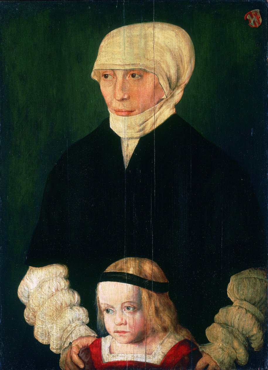 Portret van Margaret Urmiller, née Schwab, en haar dochter door Barthel Beham