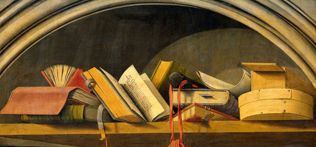 Stilleven met boeken in een nis door Barthelemy d
