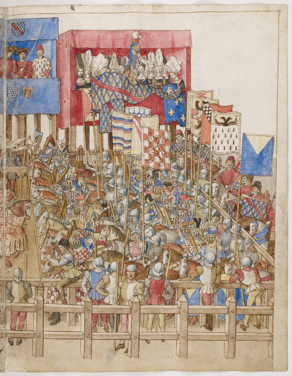 Miniatuur uit het Boek der Toernooien van Koning René van Anjou, tekeningen van Barthélemy d