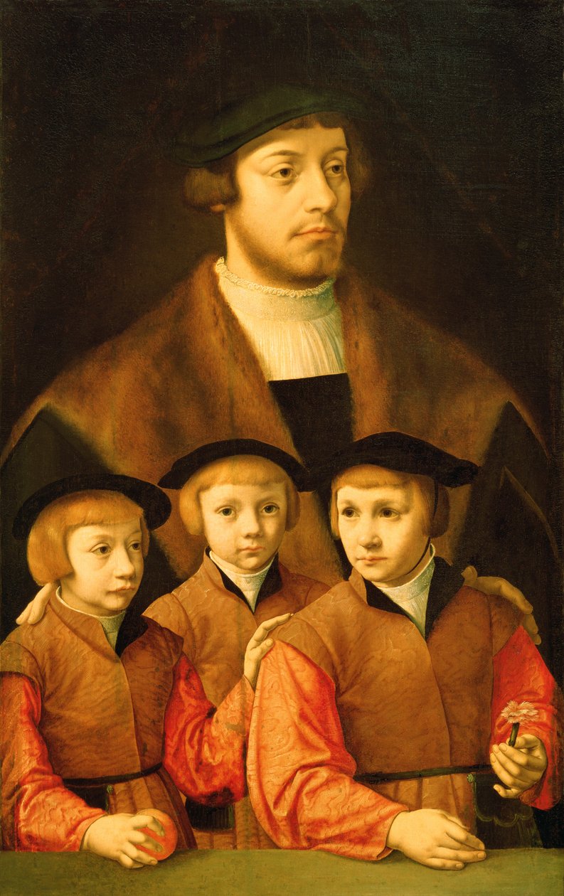 Portret van een man en zijn drie zonen, late jaren 1530-vroege jaren 1540 door Bartholomaeus Bruyn
