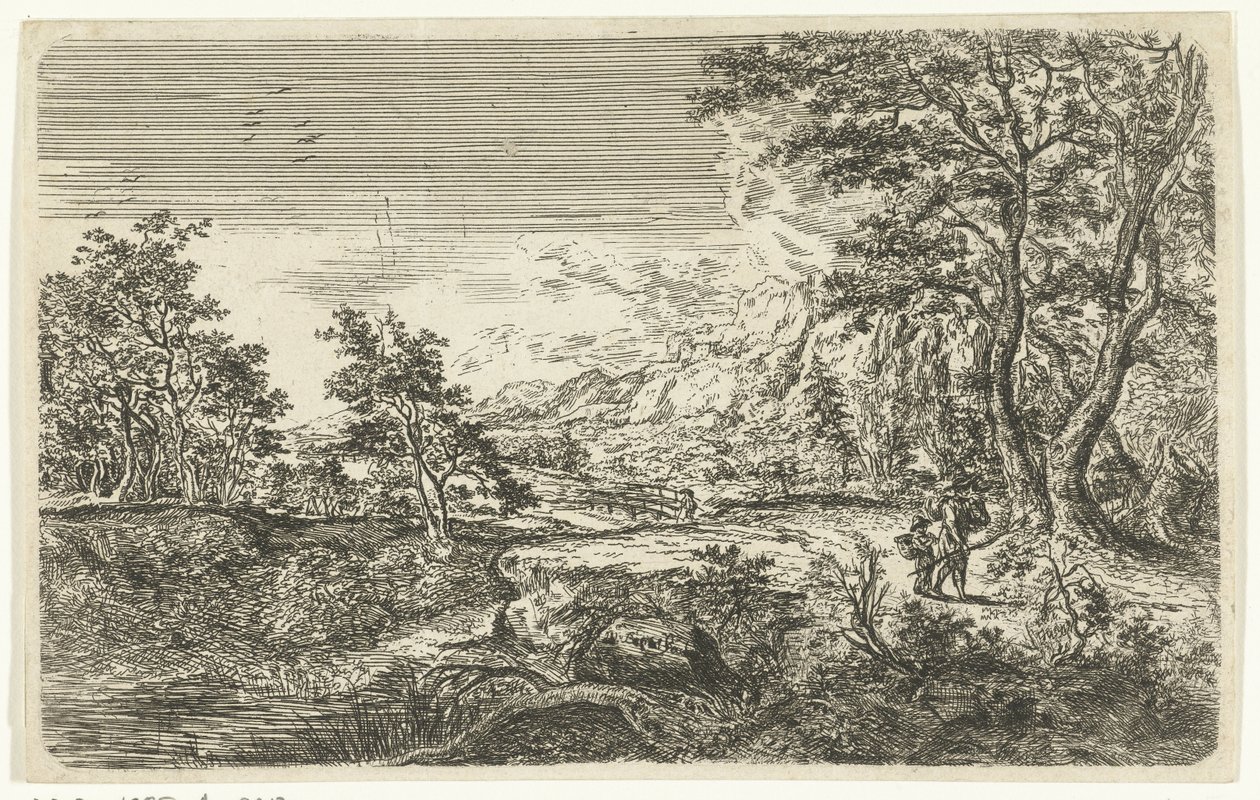 Landschap met man en jongetje door Bartholomäus Ignaz Weiss (attributed to)