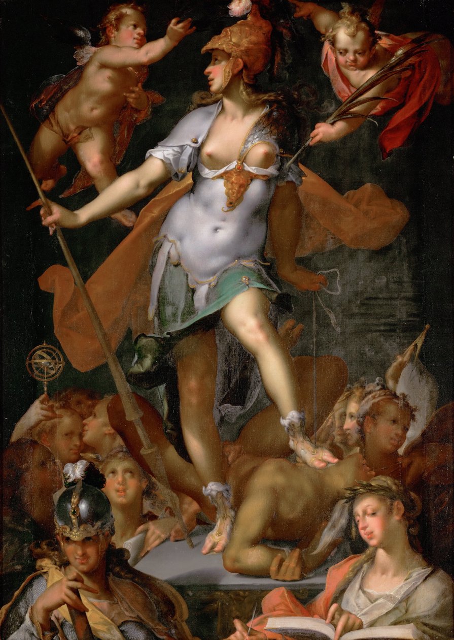 Minerva overwint onwetendheid, ca. 1591 door Bartholomaeus Spranger