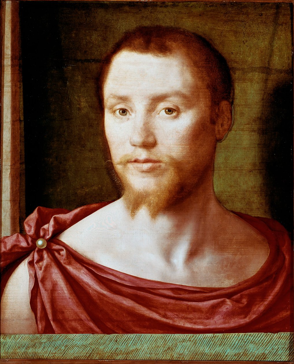 Portret van een man met het antieke rode gezicht met dubbele puntbaard (of geit), bedekt met een lendendoek. Schilderij op hout toegeschreven aan Pseudo Felix Chretien (ca. 1510-1579). circa 1535-1550 door Bartholomeus (active 1518 1541) Pons