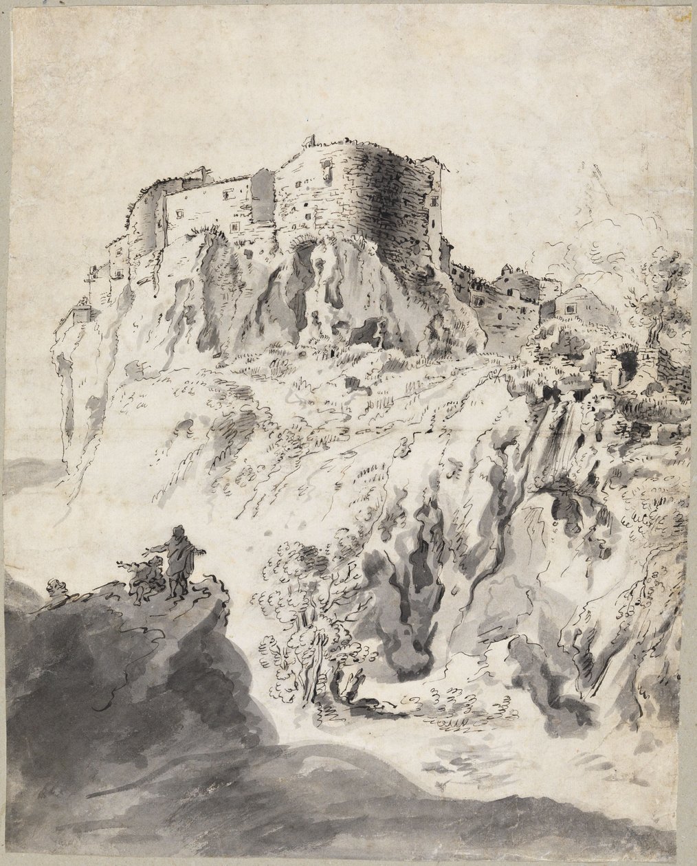 Italiaans landschap met een kasteel door Bartholomeus Breenbergh