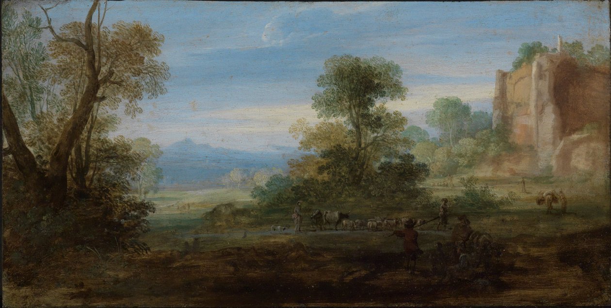 Italiaans landschap met antieke ruïnes door Bartholomeus Breenbergh