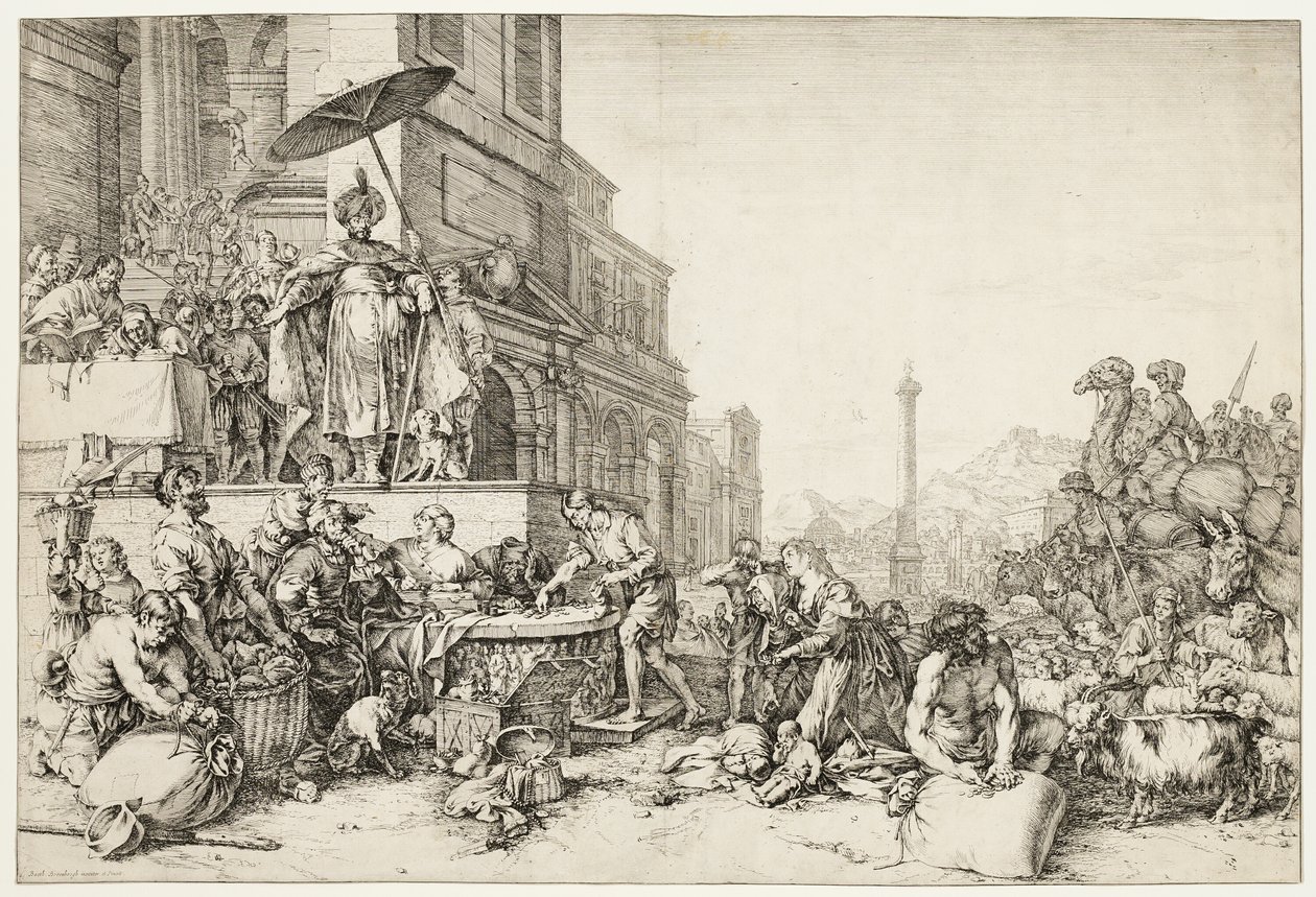 Jozef verdeelt graan aan Egypte door Bartholomeus Breenbergh