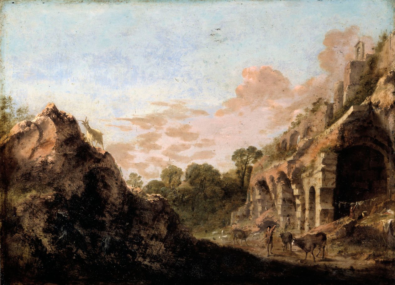 Landschap met ruïnes door Bartholomeus Breenbergh