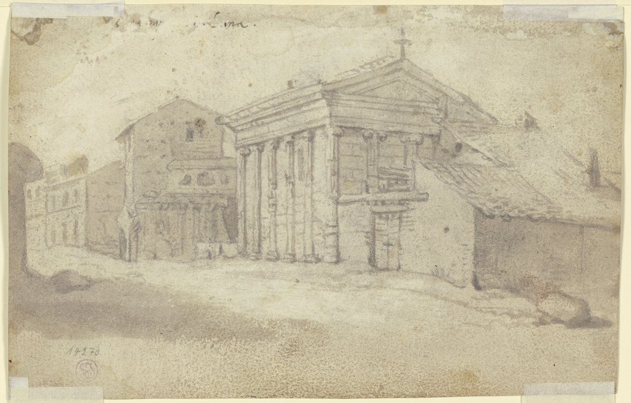 Straat met antieke tempel van de Ionische orde, nu een christelijke kerk met toegevoegde zuilenrij door Bartholomeus Breenbergh