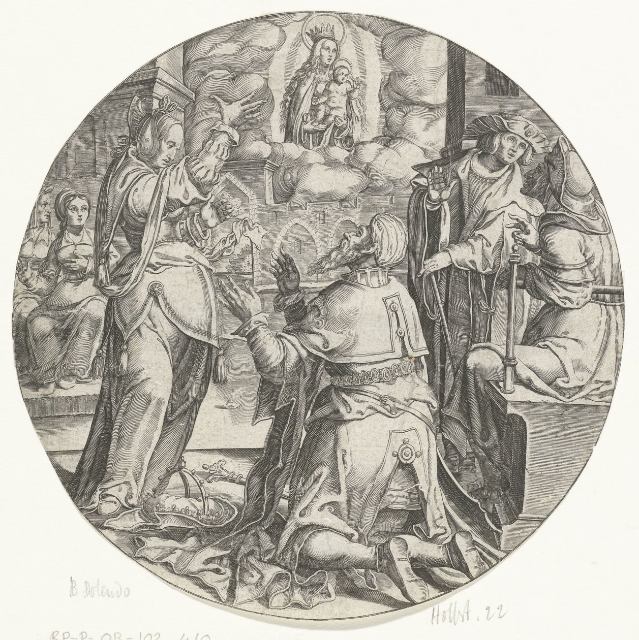 Maria met het Kind verschijnt aan keizer Augustus door Bartholomeus Willemsz. Dolendo