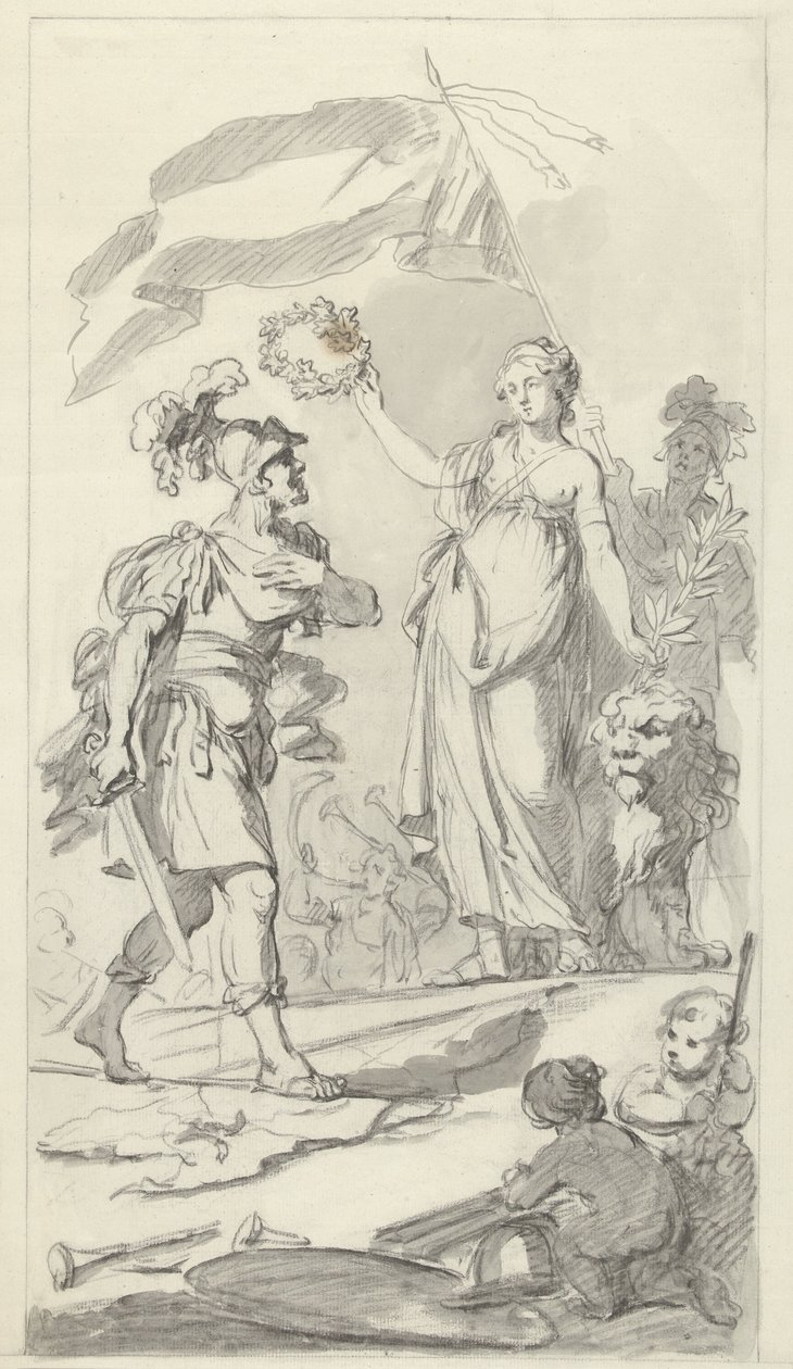 De dappere Bataaf door de Nederlandse Maagd bekroond, 1799 door Bartholomeus Ziesenis