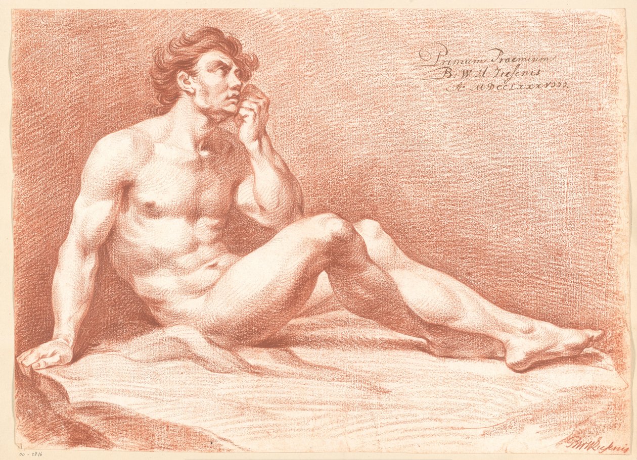 Zittend mannelijk naakt, van opzij gezien door Bartholomeus Ziesenis