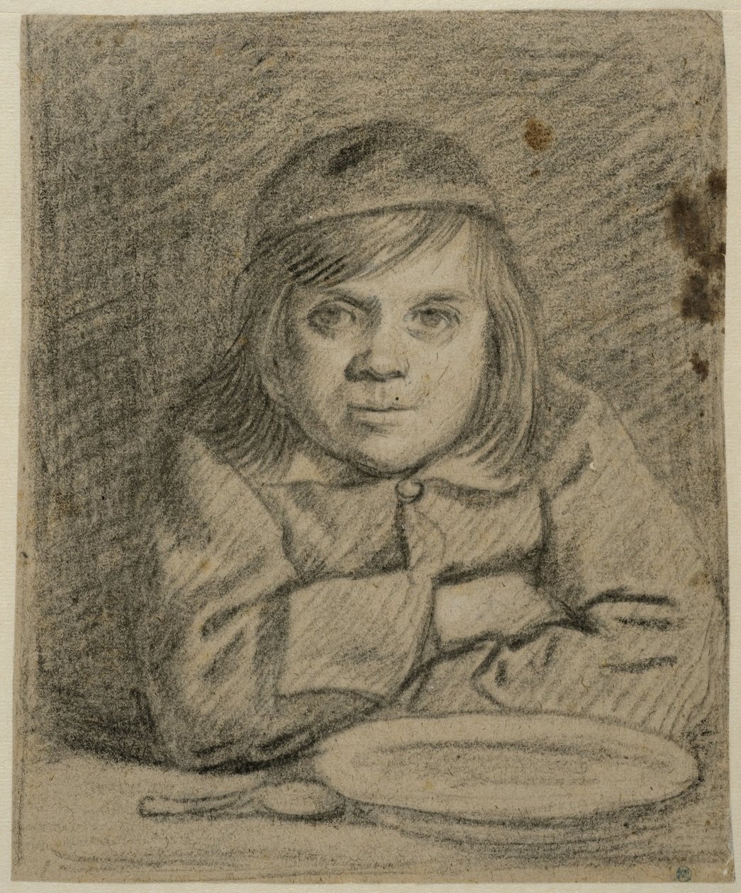 Jongen met gevouwen armen aan een tafel door Bartholomeus van der Helst