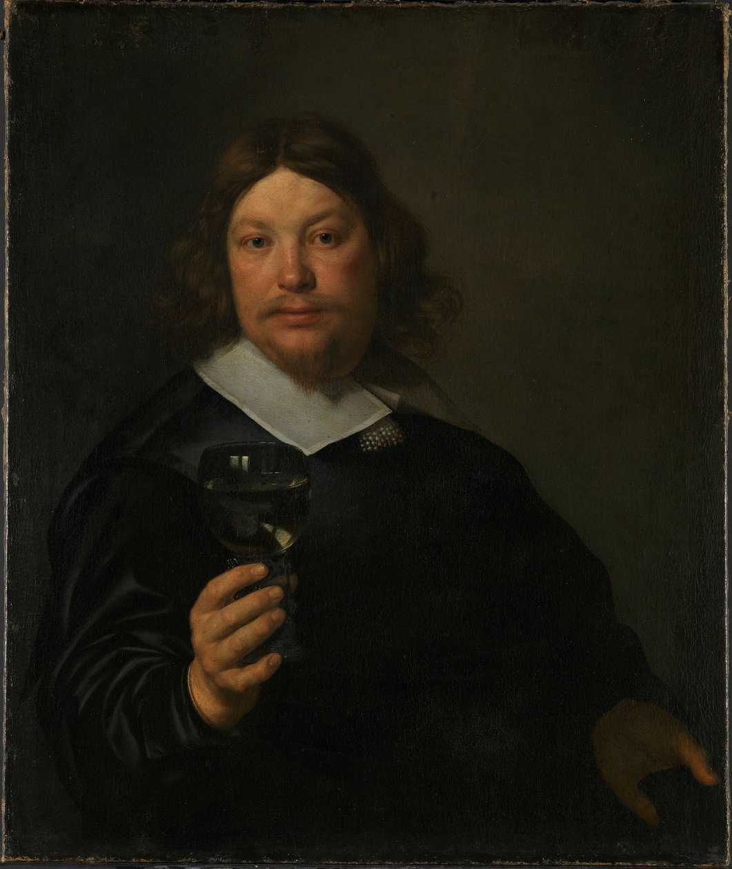 Man met een glas wijn door Bartholomeus van der Helst