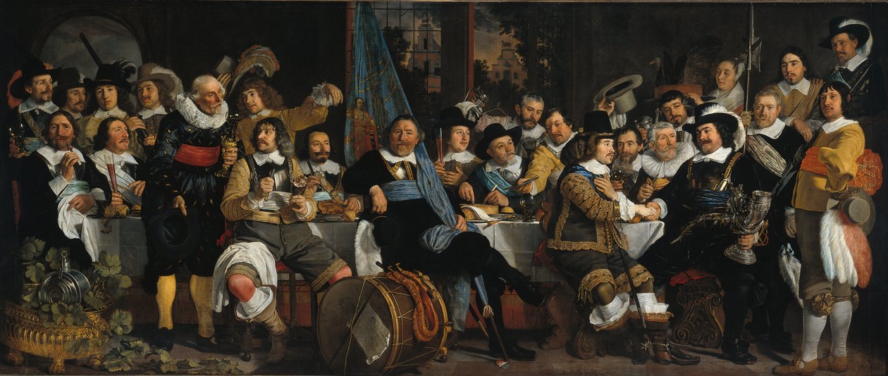 De viering van de vrede van Münster, 18 juni 1648, in het hoofdkwartier van de kruisboogschutters door Bartholomeus van der Helst