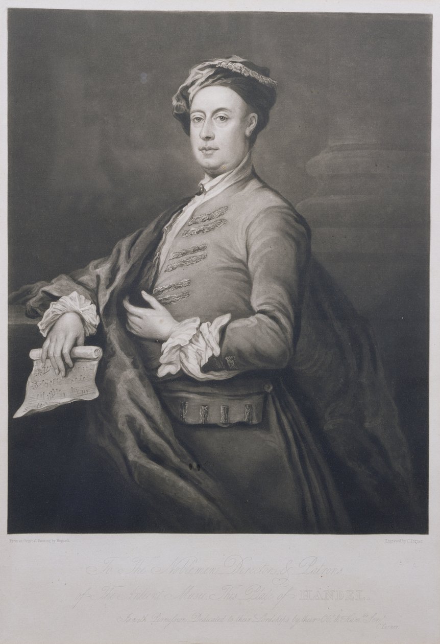 Portret van George Frederick Handel (1685-1759) gegraveerd door Charles Turner (1773-1857) 1821 door Bartholomew Dandrige