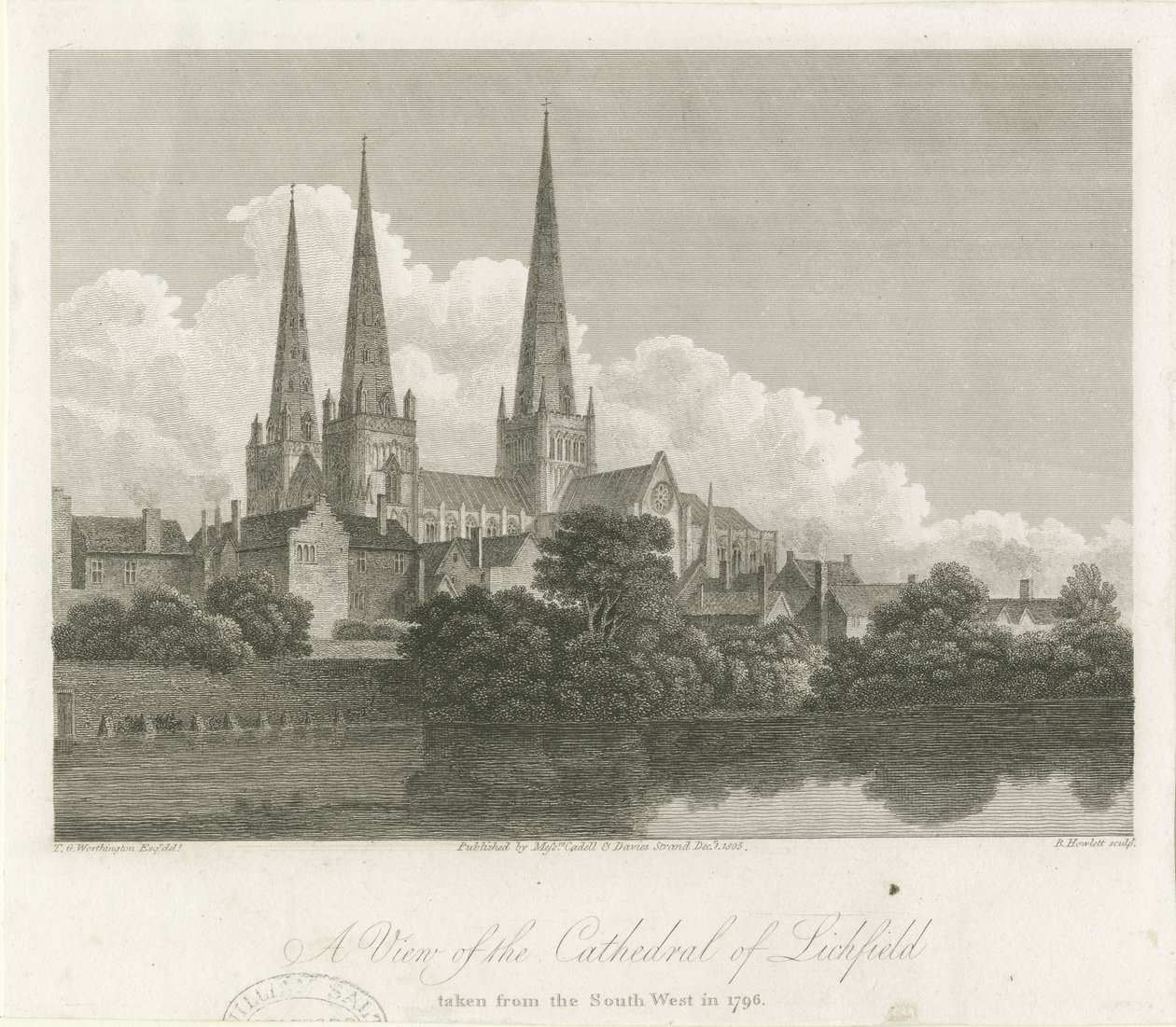 Lichfield Kathedraal - Zuidwestaanzicht door Bartholomew Howlett